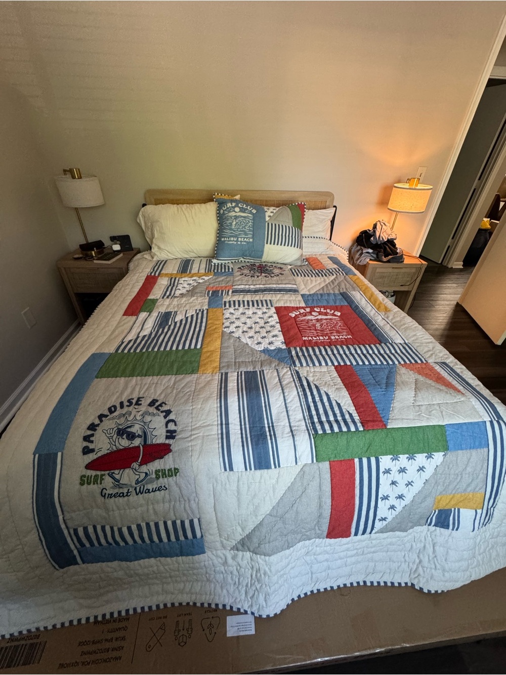Patchwork Coastal Quilt - Blue, Red, Green, Yellow